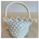 Fenton Hobnail Glass Compote Bowl and Bridal Basket Set (Lot of 3)