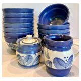 Pfaltzgraff Blue Leaf Stoneware Dinnerware Set (Lot of 14)