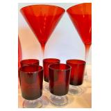 Red Glass Mixed Lot With Strawberry Plate, Vase, Decanter & Dish