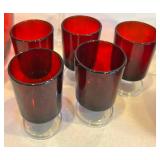 Red Glass Mixed Lot With Strawberry Plate, Vase, Decanter & Dish