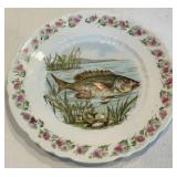 Vintage German Fish Plate With Floral Rim