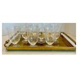 Gold Tray With Etched Glasses Set of 10