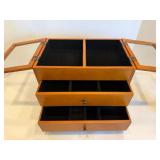 Wooden Jewelry Storage Box With Glass Top, Drawers & Compartmented Interior