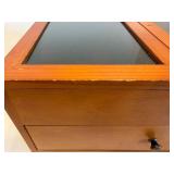 Wooden Jewelry Storage Box With Glass Top, Drawers & Compartmented Interior