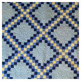 Handmade Blue & Gold Patchwork Quilt