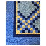 Handmade Blue & Gold Patchwork Quilt