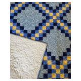 Handmade Blue & Gold Patchwork Quilt