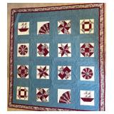 Handmade Patchwork Quilt - Blue and Wine