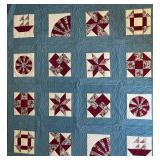 Handmade Patchwork Quilt - Blue and Wine