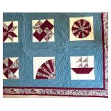 Handmade Patchwork Quilt - Blue and Wine