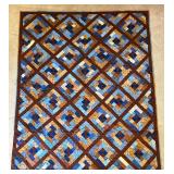 Handmade Patchwork Quilt Blanket - Blue and Brown