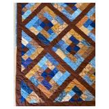 Handmade Patchwork Quilt Blanket - Blue and Brown