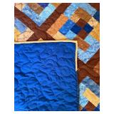 Handmade Patchwork Quilt Blanket - Blue and Brown