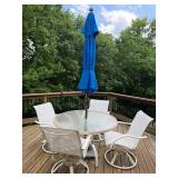 Outdoor Patio Dining Set With 4 Swivel Chairs, Glass Table & Umbrella