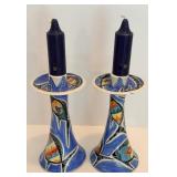 Signed Roundstone Candle Holders & Cloth Doll and Figurine (Lot of 4)