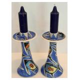 Signed Roundstone Candle Holders & Cloth Doll and Figurine (Lot of 4)