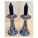 Signed Roundstone Candle Holders & Cloth Doll and Figurine (Lot of 4)