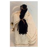 Signed Roundstone Candle Holders & Cloth Doll and Figurine (Lot of 4)