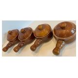 Set of 4 Brown Ceramic Handled Soup Dishes With Lids