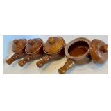 Set of 4 Brown Ceramic Handled Soup Dishes With Lids