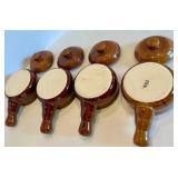 Set of 4 Brown Ceramic Handled Soup Dishes With Lids