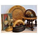 Decorative Wood Plate, Globe, Iron & Book Set Mixed Lot
