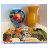Pottery Barn Vase, Pier 1 Lotus Bowls, Tray & Placemats Mixed Lot