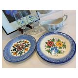 Decorative Floral Wall Art, Painted Glasses, Plates & Ceramic Server Mixed Lot