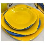 Blue & Yellow Plastic Dinnerware, Margarita Glasses & Beverage Dispensers Mixed Lot