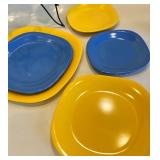 Blue & Yellow Plastic Dinnerware, Margarita Glasses & Beverage Dispensers Mixed Lot