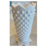 Hobnail Milk Glass Candleholders, Creamer and Sugar & Tray 8-Piece Mixed Lot