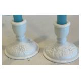 Hobnail Milk Glass Candleholders, Creamer and Sugar & Tray 8-Piece Mixed Lot