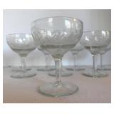 Vintage Etched Coupe Glasses Set of 8