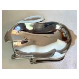 Krosno Poland Glass Vase & Holland Boone Polished Pewter Rabbit Vase
