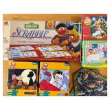 Sesame Street Scrabble, Peanuts Puzzles & Triazzle Puzzle Mixed Lot