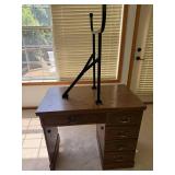 Wooden Sewing Machine Cabinet Table With Fold-Out Leaf & Drawers