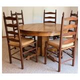 Oak Dining Table Set With 5 Chairs & 4 Cushions