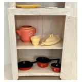 Horsman Doll Cabinet Display With Doll, Dish Set & Toy Cookware