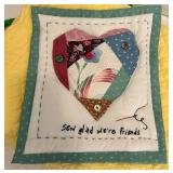 Handmade Teddy Pillow, Quilt Sampler & Yellow Runner Mixed Lot