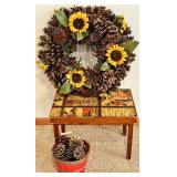 Rustic Wooden Table With Patchwork Upholstered Top