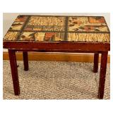 Rustic Wooden Table With Patchwork Upholstered Top