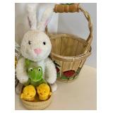 Easter Plush and Basket Mixed Lot With Ceramic Bunny Bowl