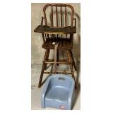 Vintage Wooden Highchair With Little Tikes Booster Seat