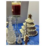 Christmas Decor Mixed Lot - Tiered Tray, Candle Holder & Trees