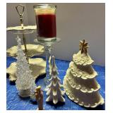 Christmas Decor Mixed Lot - Tiered Tray, Candle Holder & Trees