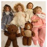 Vintage Composition Dolls & Teddy Bears Mixed Lot (6 Pieces)