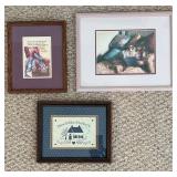 Framed Folk Art Prints Mixed Lot of 3