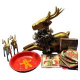 Christmas Reindeer Decor, Santa Tray & Holiday Plates Mixed Lot