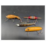 Vintage Heddon, South Bend & Injured Minnow Fishing Lure Mixed Lot (5)