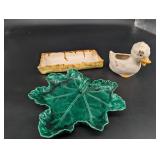 Ceramic Leaf Dish, Duck Planter & Rectangular Tray Mixed Lot